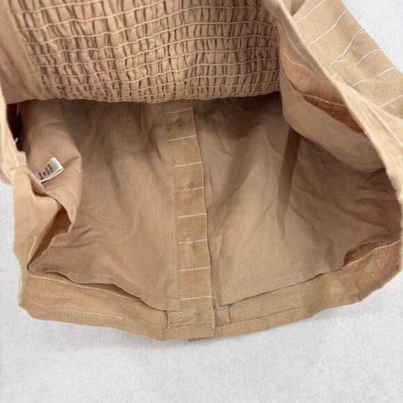 Skies Are Blue Crop Tank Top Size L Beige Stripe Linen Blend Smocked Back - Picture 3 of 11